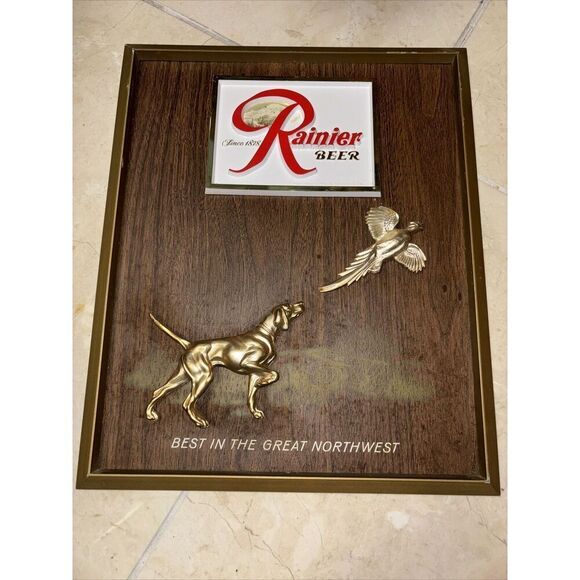 Vintage Thomas Schutz Rainier Beer 3D Hunt Dog A Leading Northwest Industry Sign - Picture 1 of 6